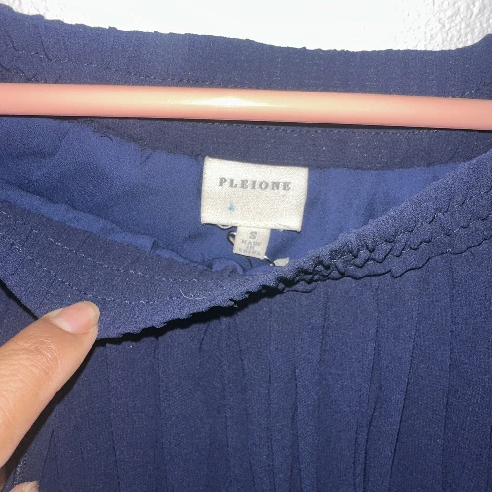 Pleione Asymmetrical Pleated Midi Skirt Black Sheer Overlay Size S Navy Pull‎ On